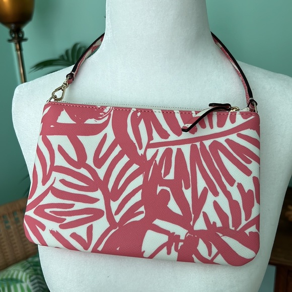 Kate Spade Grant Street Grainy Vinyl Lolly Wristlet Clutch Pink Chalk Palm - Picture 2 of 6